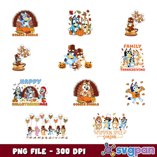 Bluey Thanksgiving PNG Bundle 300 DPI