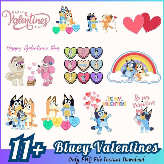 Bluey Valentines PNG Bundle 11+ Designs