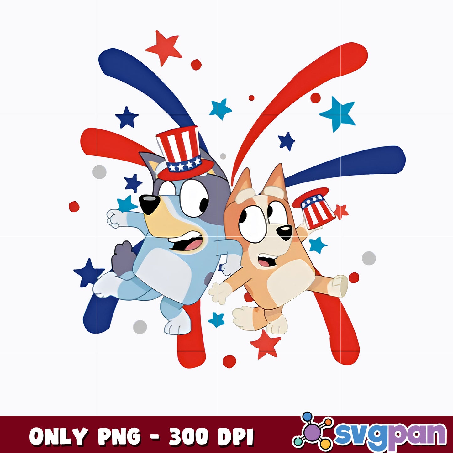 4th of july bluey png, red white bluey png, bluey and bingo flag png