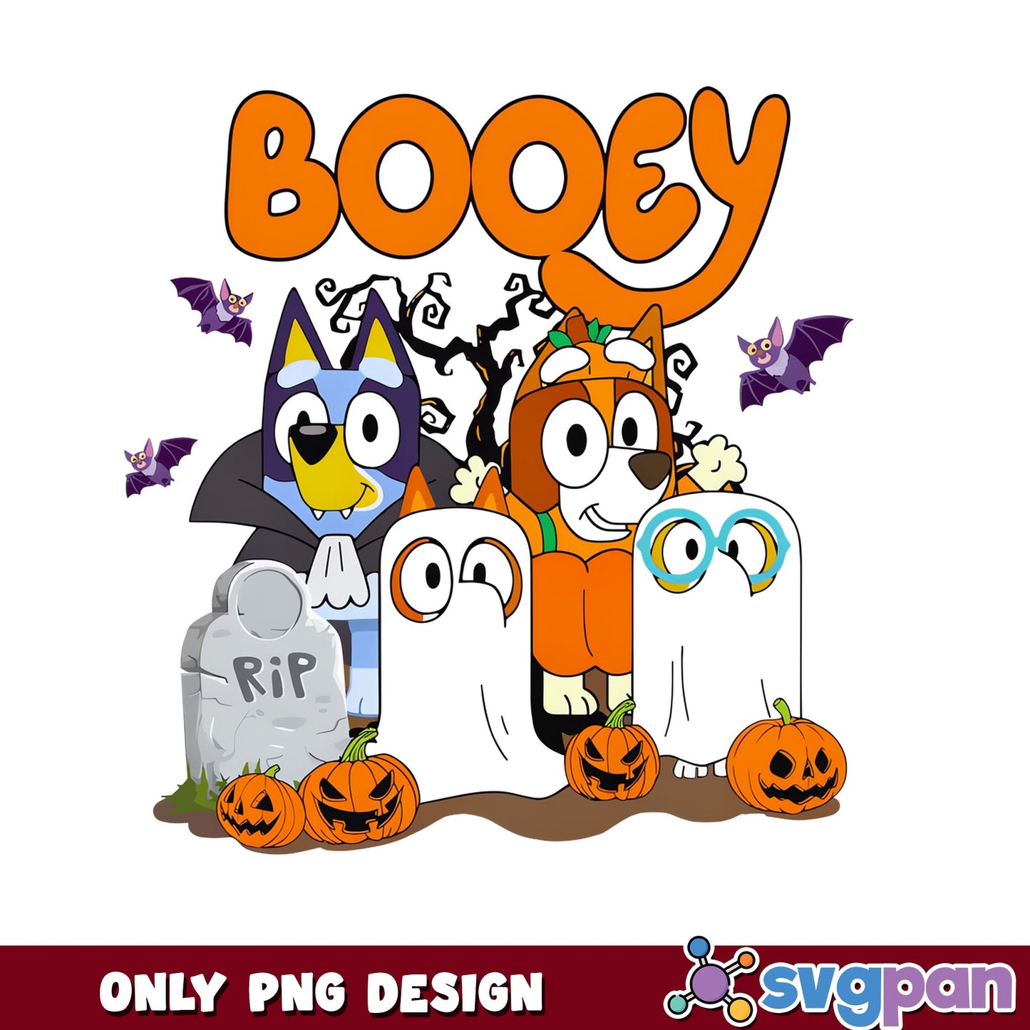 Bluey Halloween Booey PNG, Bluey Friends Ghost PNG, Halloween PNG