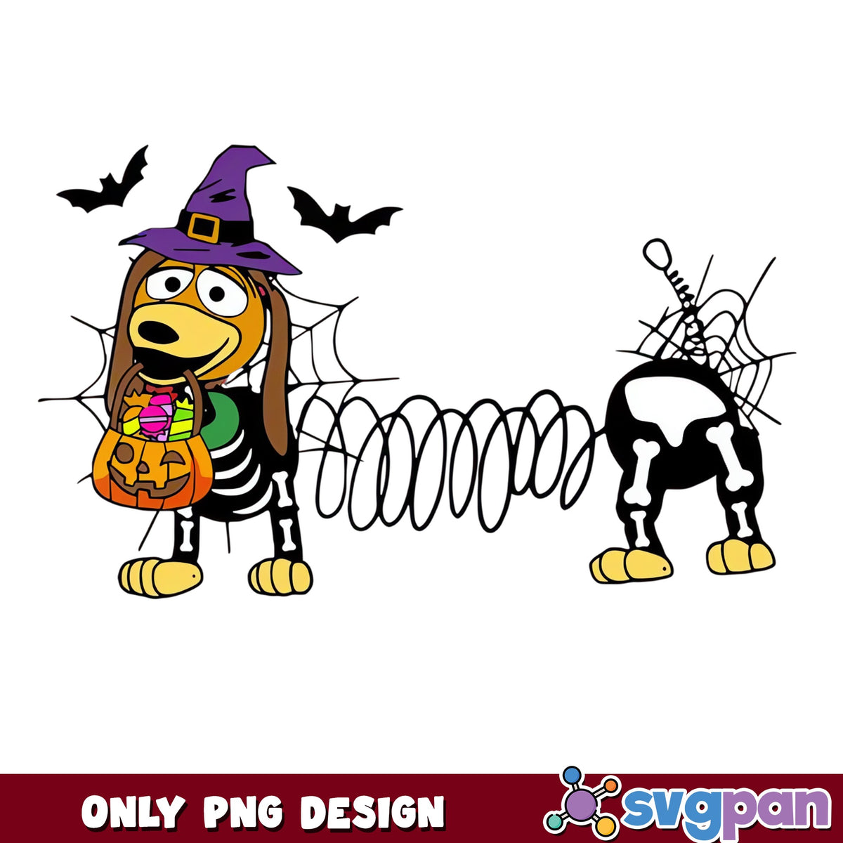 Bluey Skeleton Halloween PNG, Witch Trick Or Treat Pumpkin, Bluey PNG