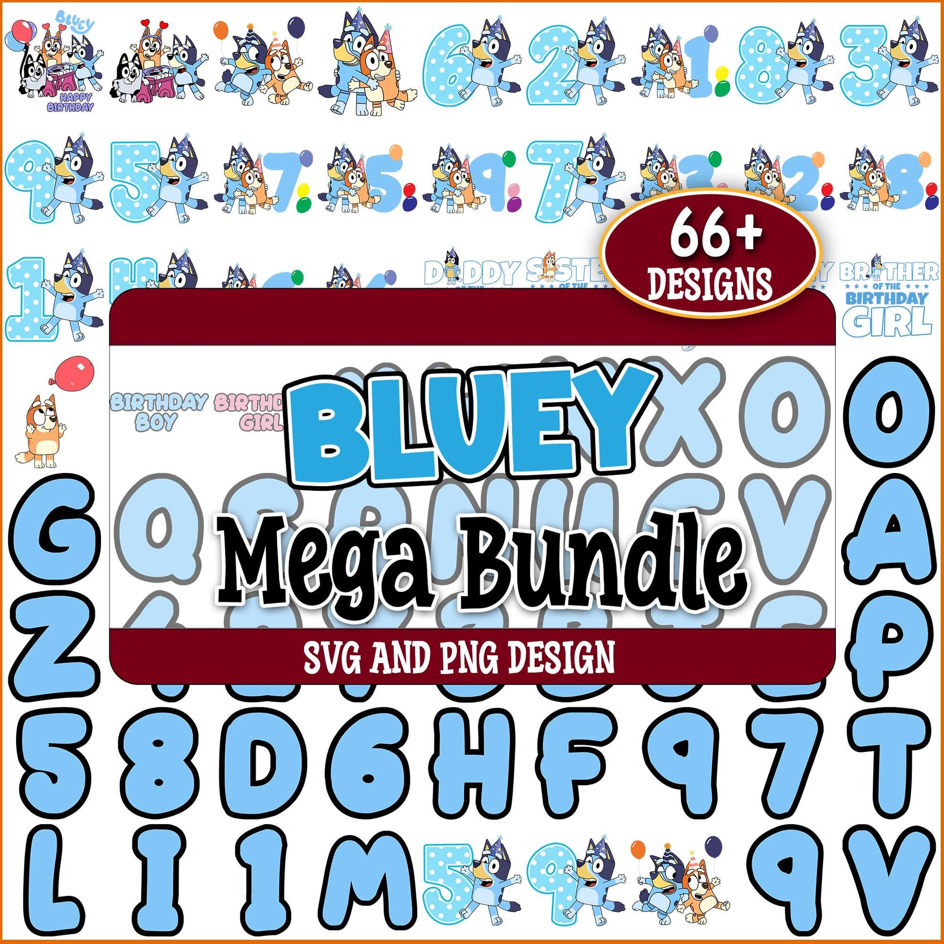 Bluey alphabet birthday svg bundle