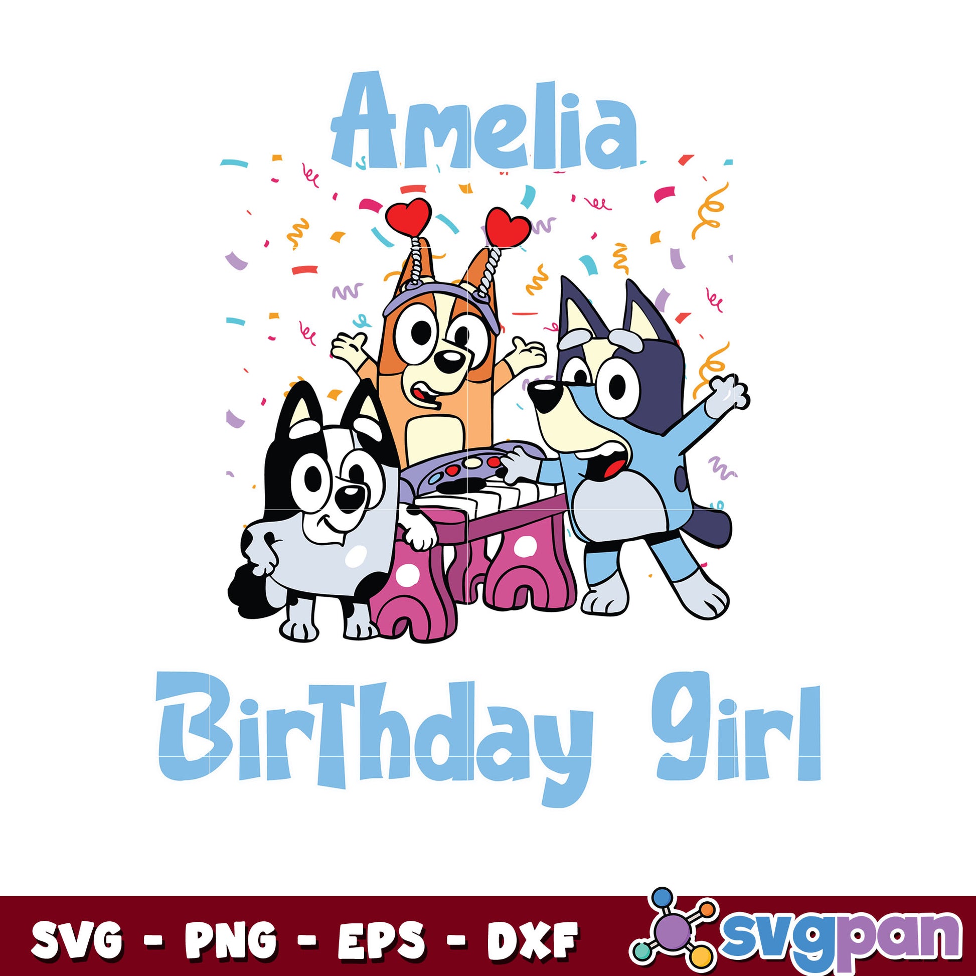 Bluey amelia birthday girl design svg, bluey birthday​ svg