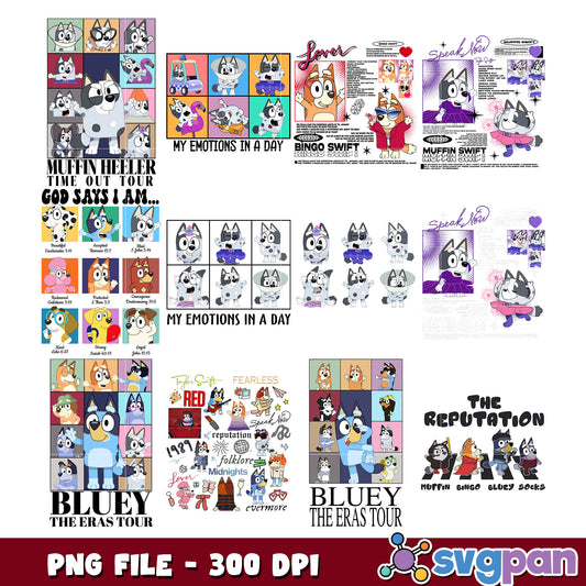 Bluey and Muffin Heeler Emotion PNG Bundle File