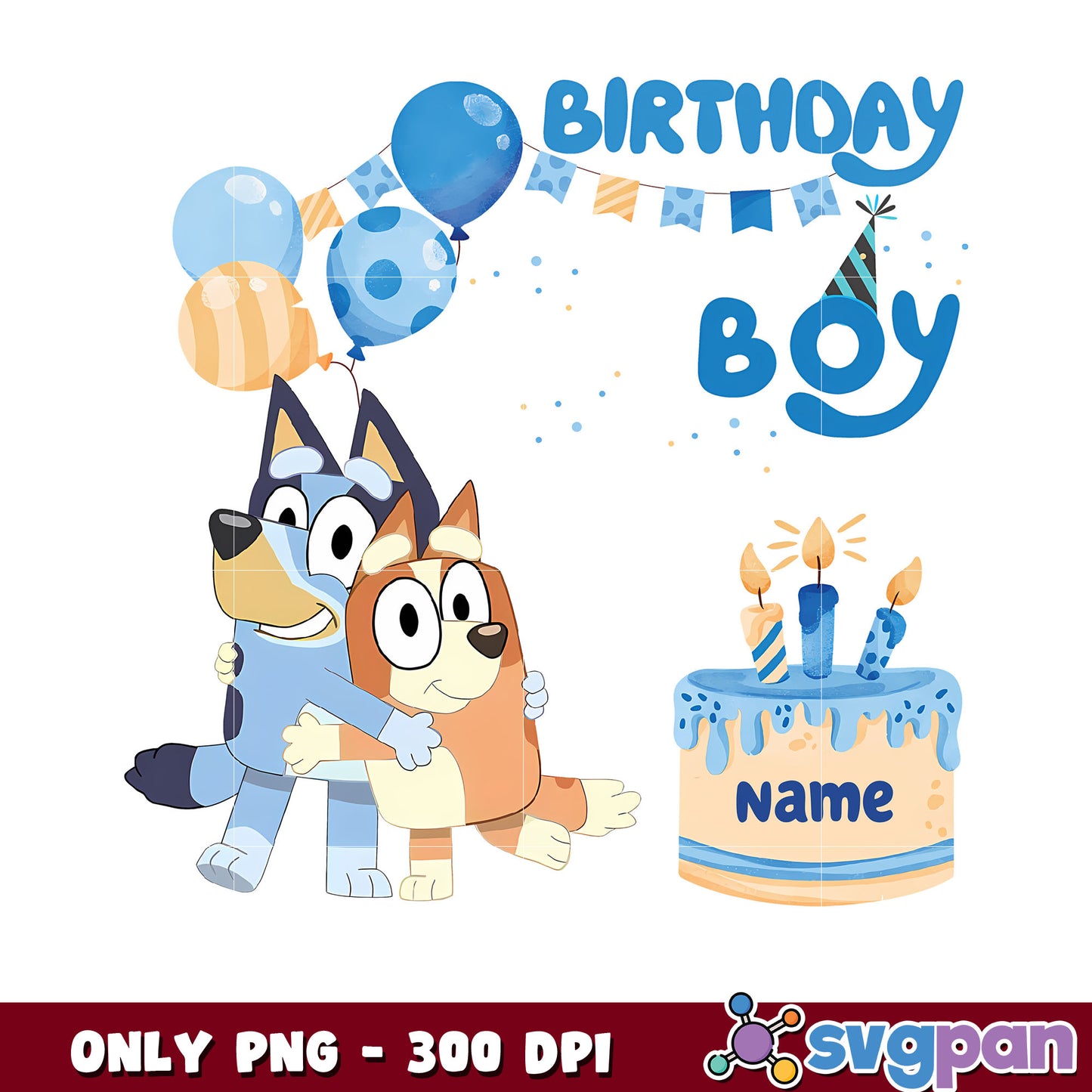 Bluey and bingo birthday boy design png, bingo's birthday bluey​ png