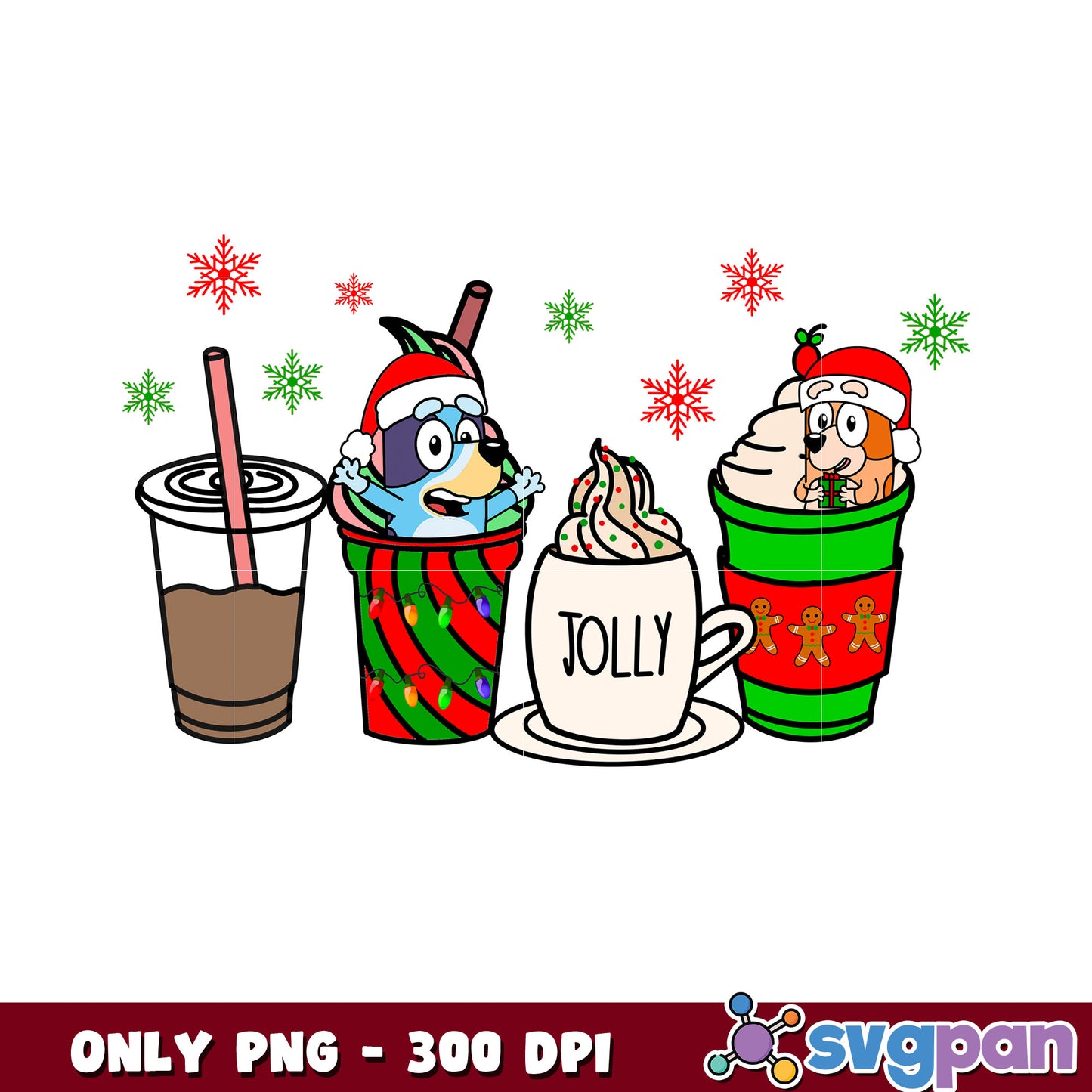 Bluey and bingo christmas coffee png, bluey coffee mug​ png