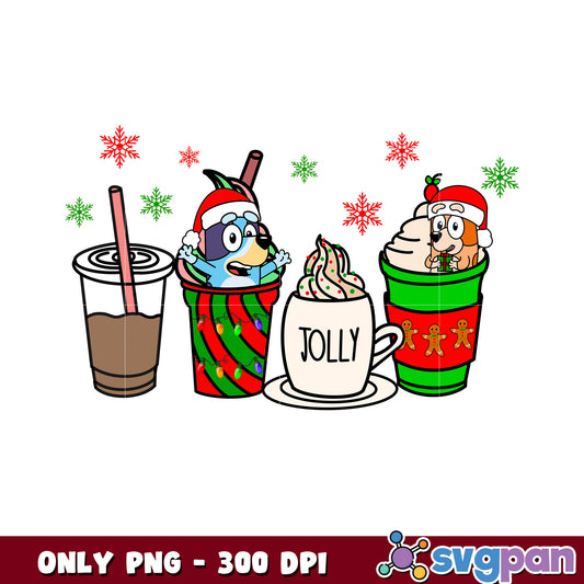 Bluey and bingo christmas coffee png, bluey coffee mug​ png