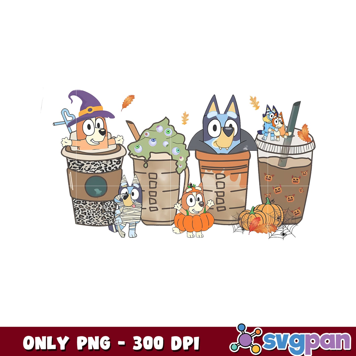 Bluey and bingo coffee cup halloween png, halloween bluey​ png