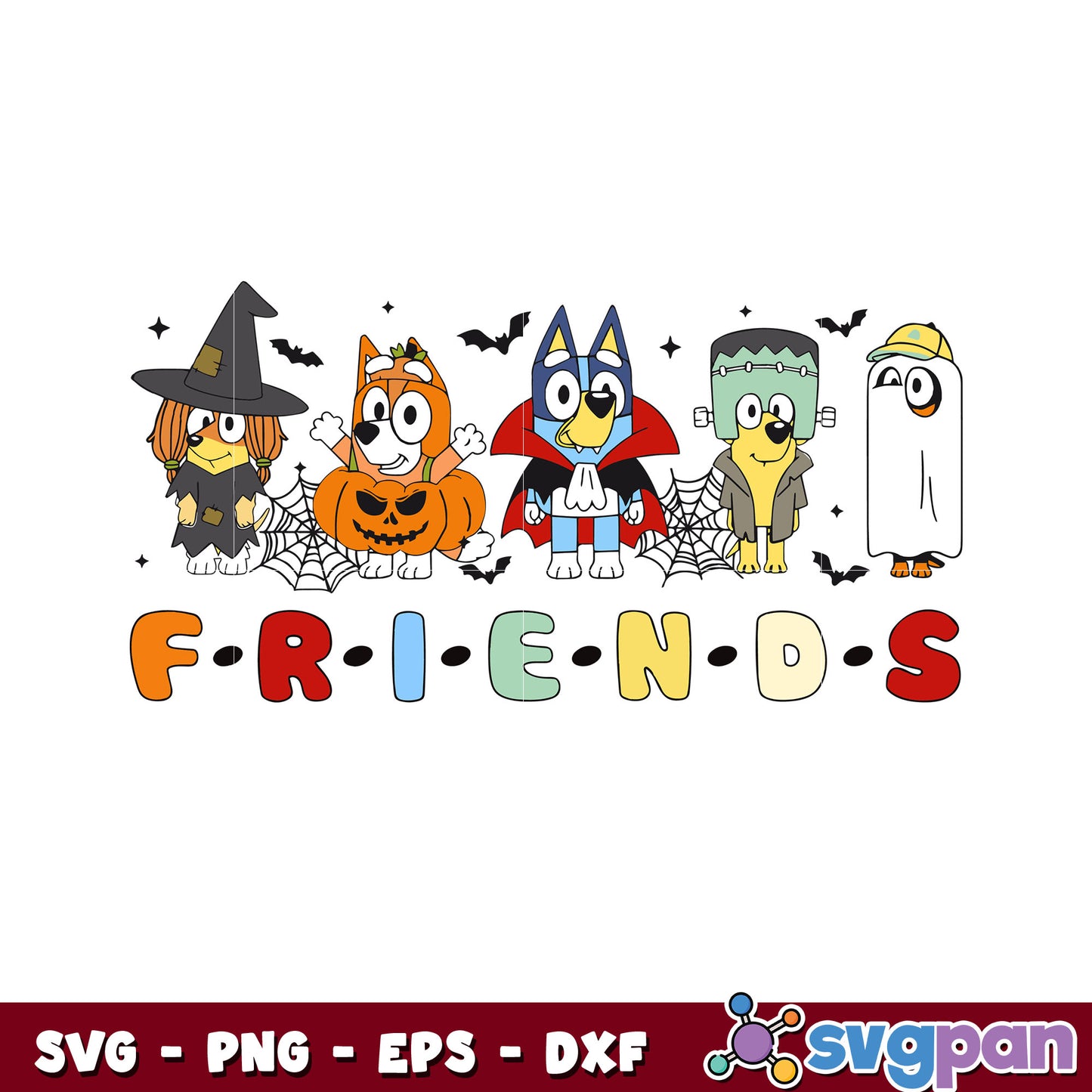 Bluey and bingo halloween cartoon svg, bluey and friends svg