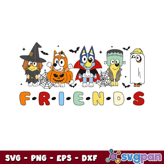 Bluey and bingo halloween cartoon svg, bluey and friends svg