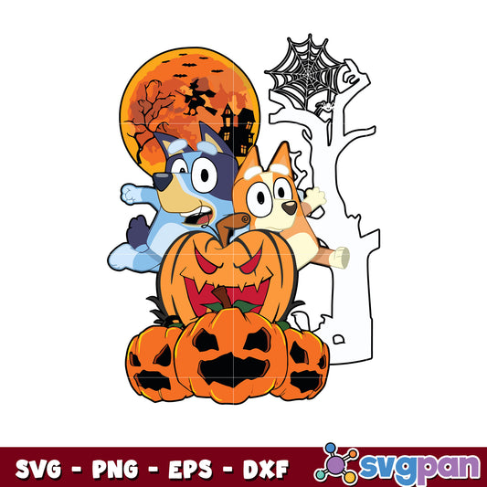 Bluey and bingo halloween design svg, cartoon halloween svg