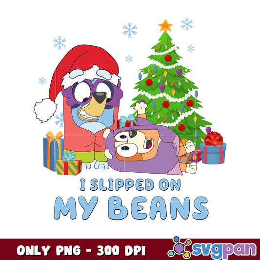 Bluey and bingo i slipped on my beans png, bluey christmas png