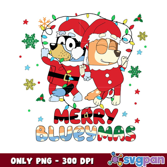 Bluey and bingo merry blueymas christmas png, lights christmas png