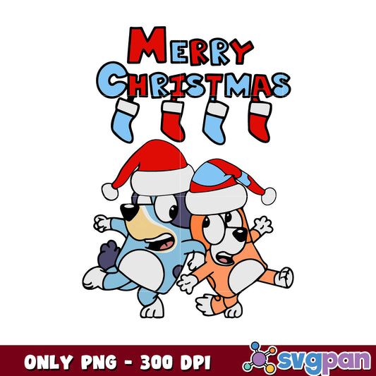 Bluey and bingo merry christmas png, bluey christmas png​