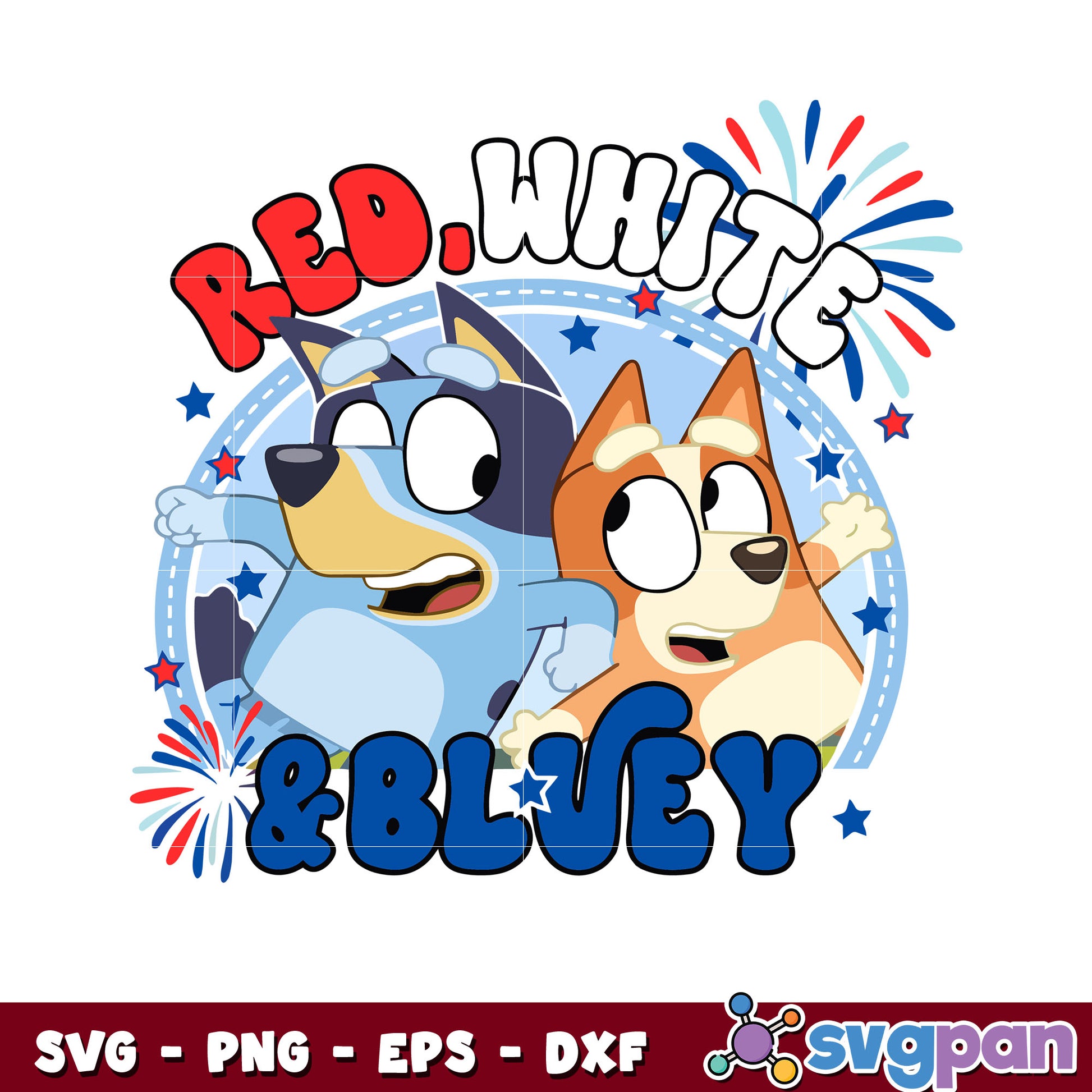 Bluey and bingo red white 4th of july svg, bluey cartoon svg