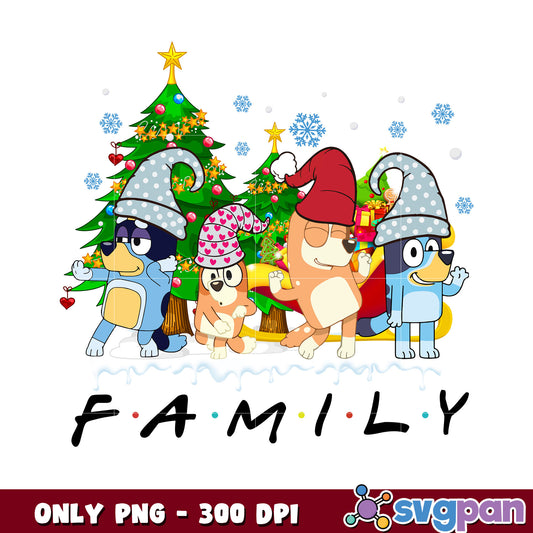 Bluey and family christmas hat png, christmas tree png, bluey png