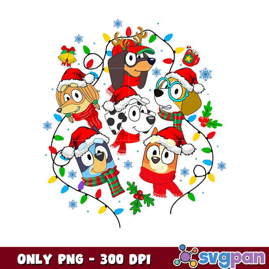 Bluey and family christmas hat png, lights christmas png