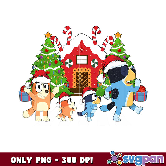 Bluey and family christmas tree design png, lights christmas hat png