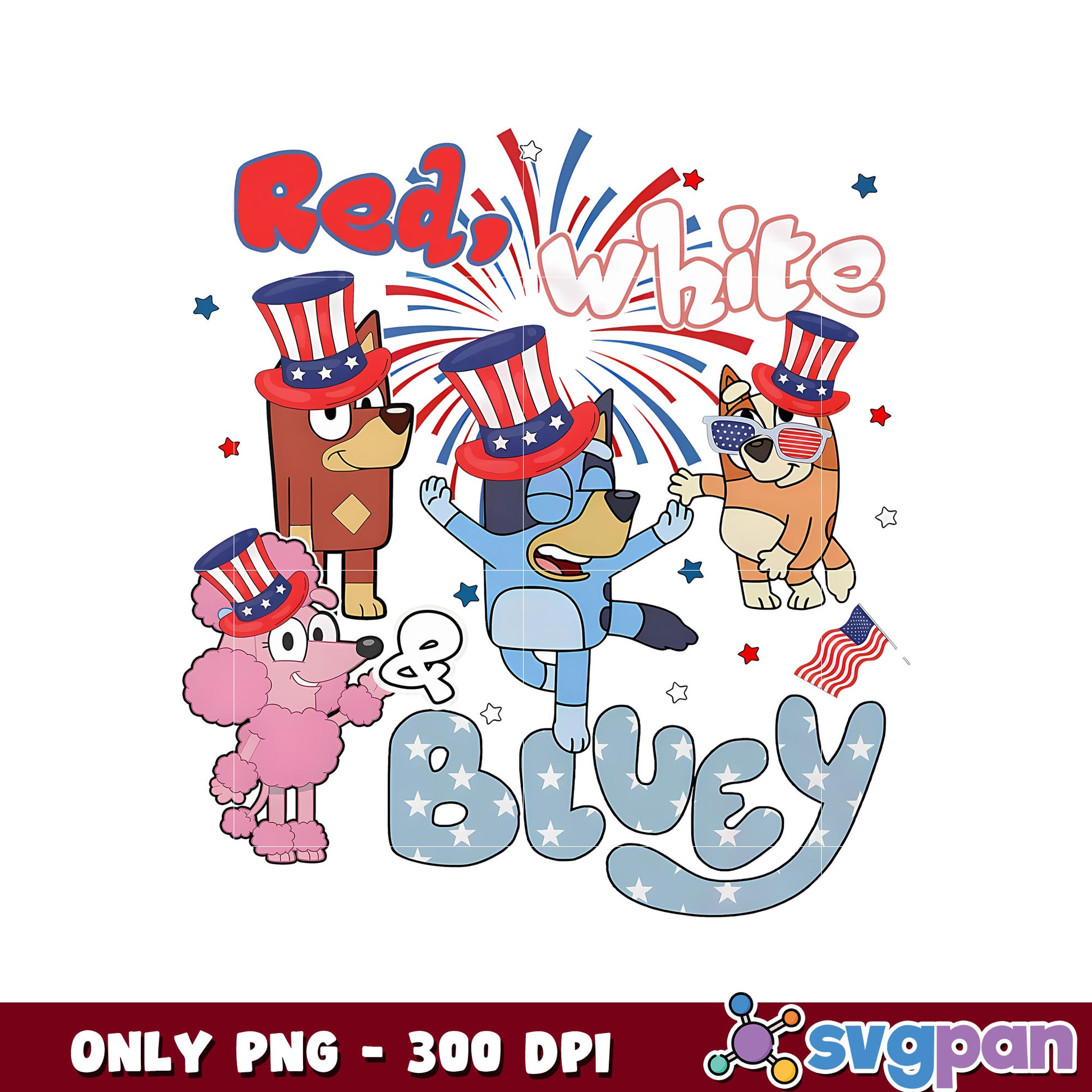 Bluey and friends 4th of july png, bluey character png, bluey png