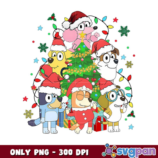 Bluey and friends christmas tree png, bluey christmas hat png