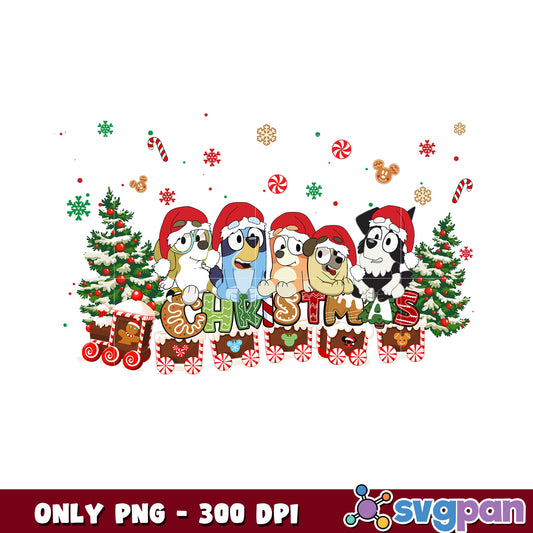 Bluey and friends christmas tree png, santa christmas png (2)