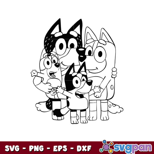 Bluey and his family outline svg, bluey family svg, bluey dog svg