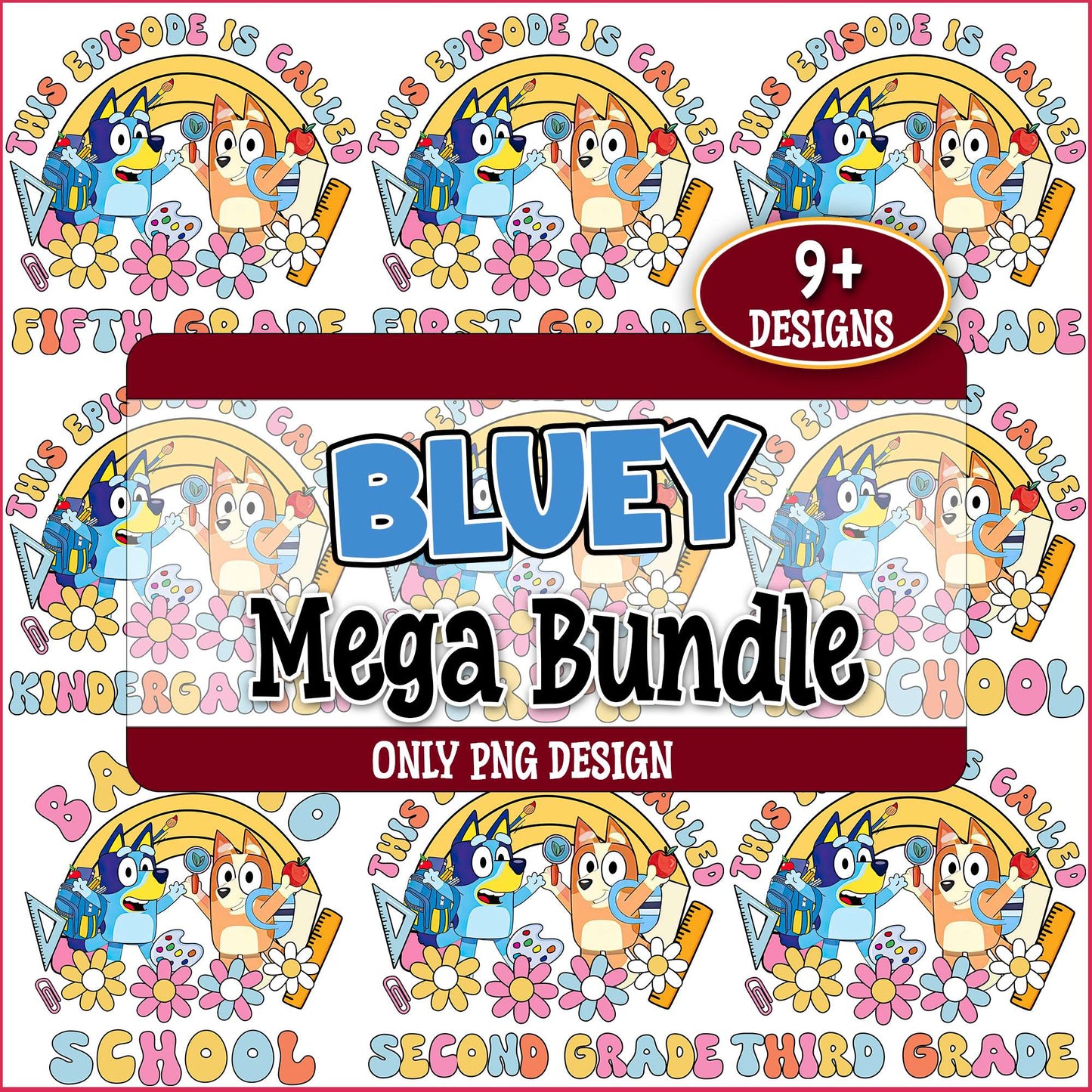 Bluey backs to school png bundle