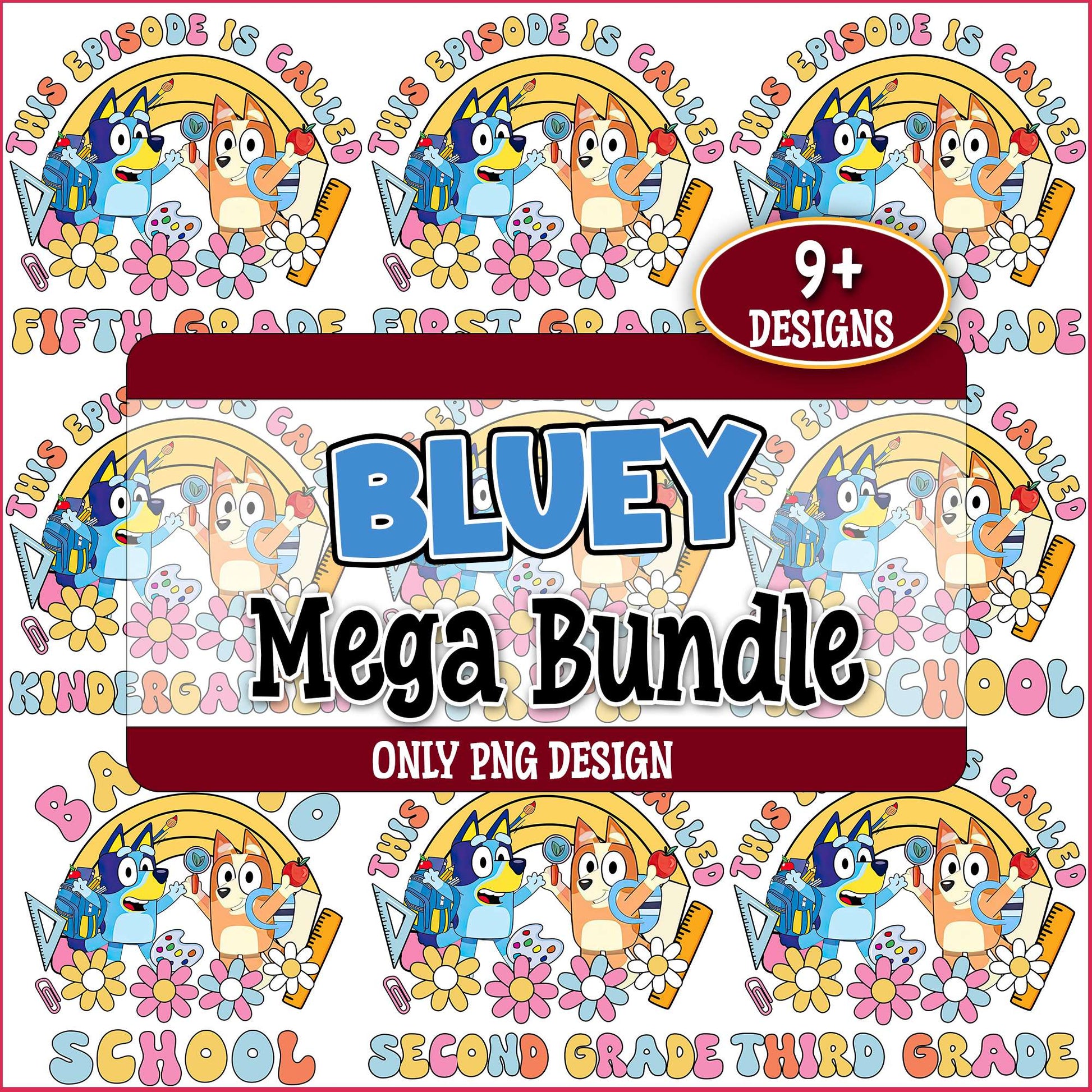 Bluey backs to school png bundle