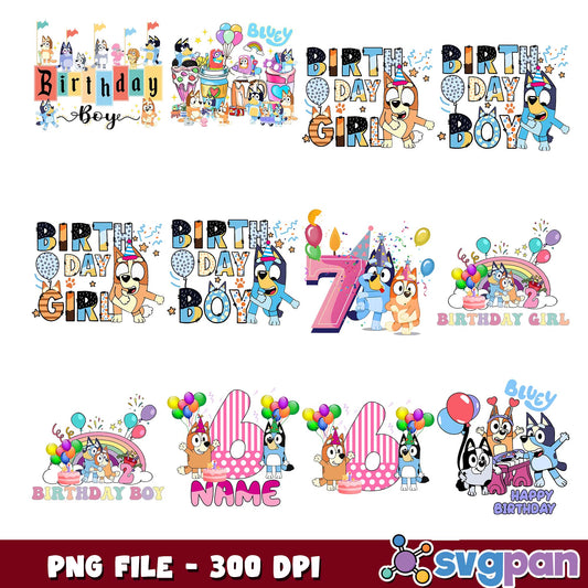 Bluey birthday design png bundle