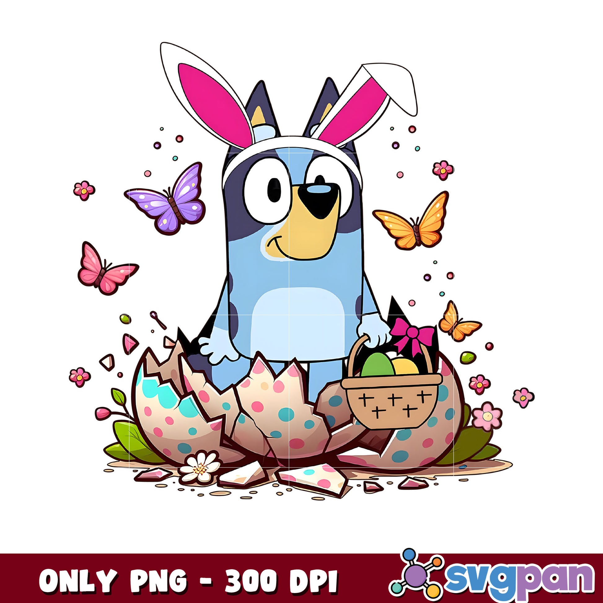 Bluey bunny in eggs design png, easter day​ png, bluey png