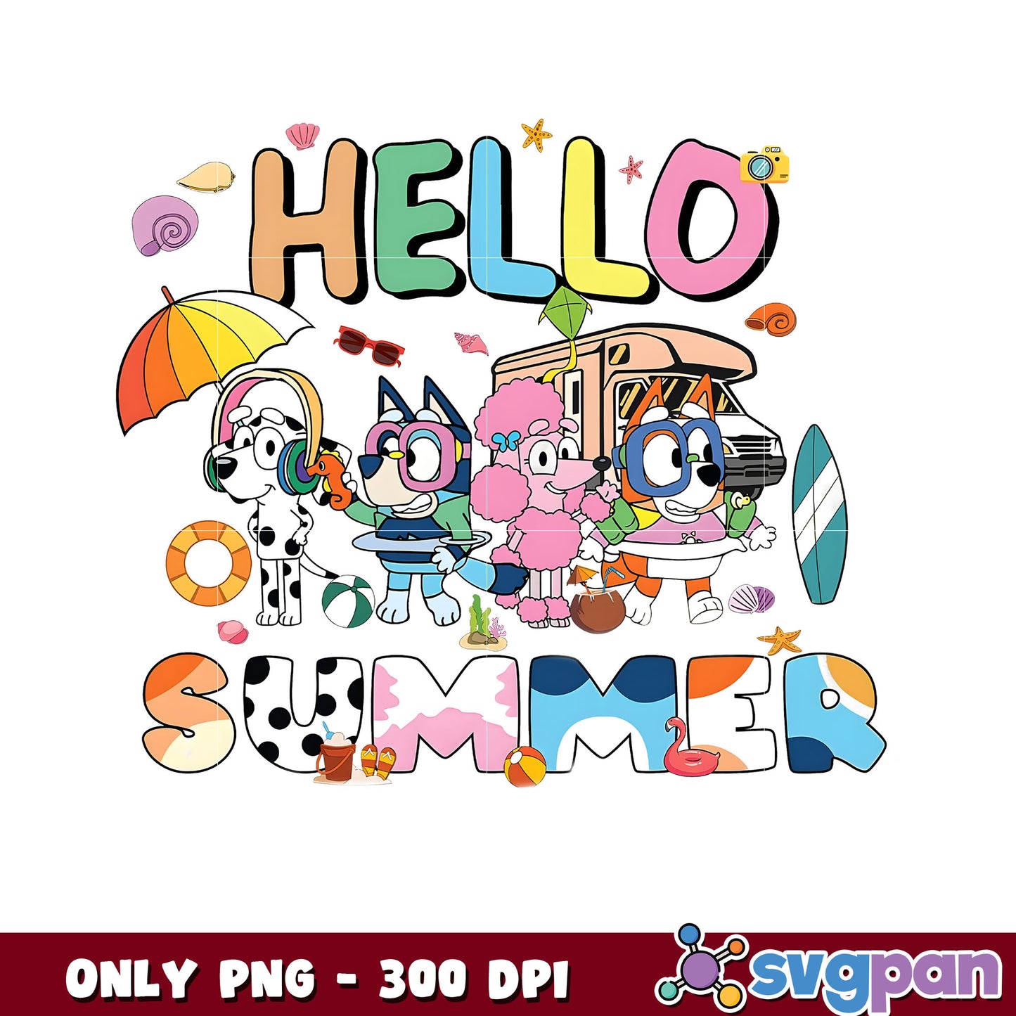 Bluey cartoon hello summer png, bluey and friends png, bluey png