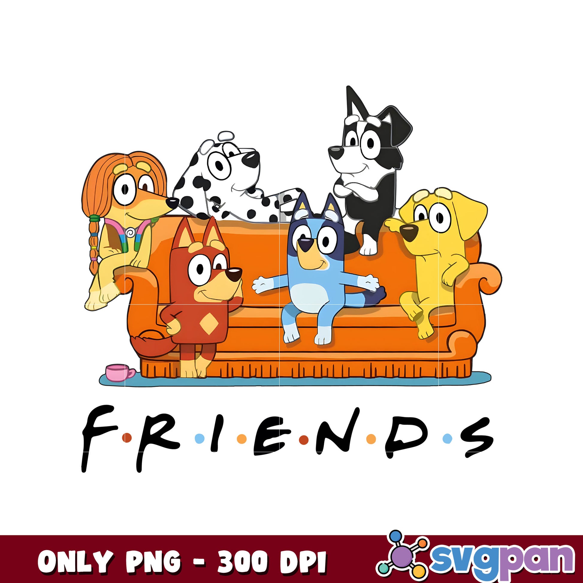 Bluey characters on sofa design png, bluey cartoon png, bluey png