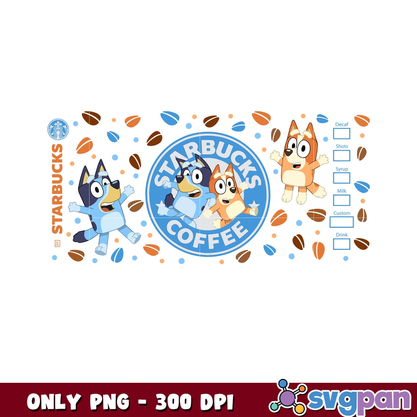 Bluey character starbucks coffee png, bluey and bingo png