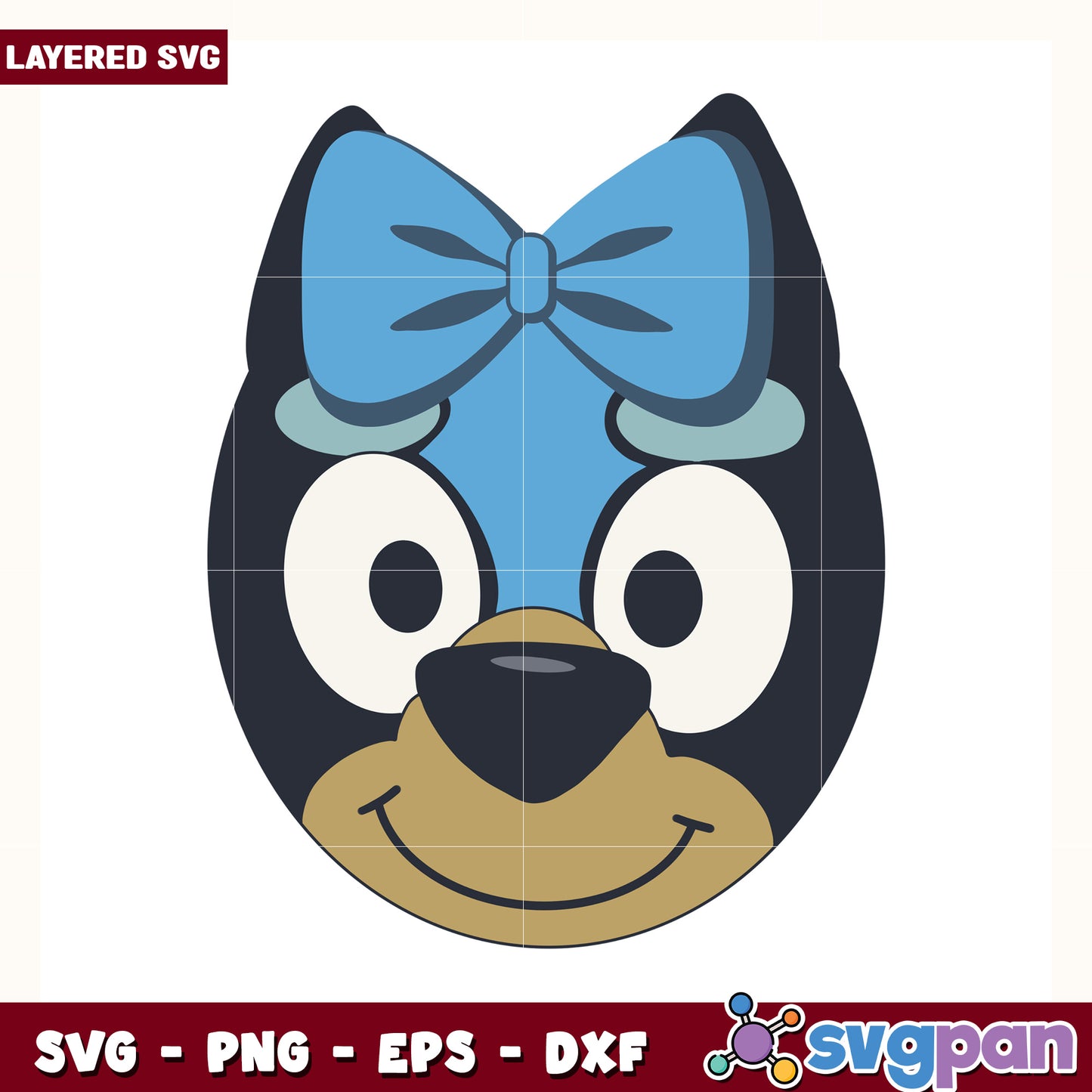 Bluey character with bow tie svg, cute dog cartoon svg, bluey and bingo svg