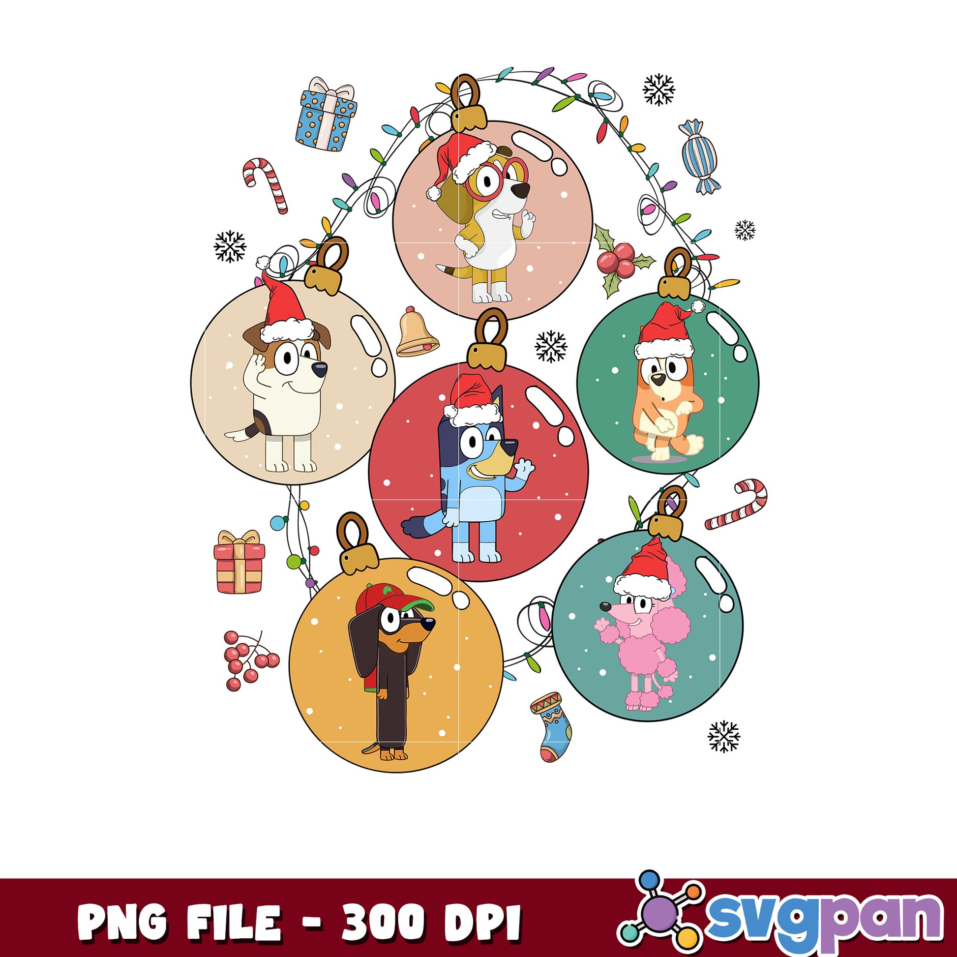 Bluey chirstmas png, christmas​ lights png, bluey christmas png