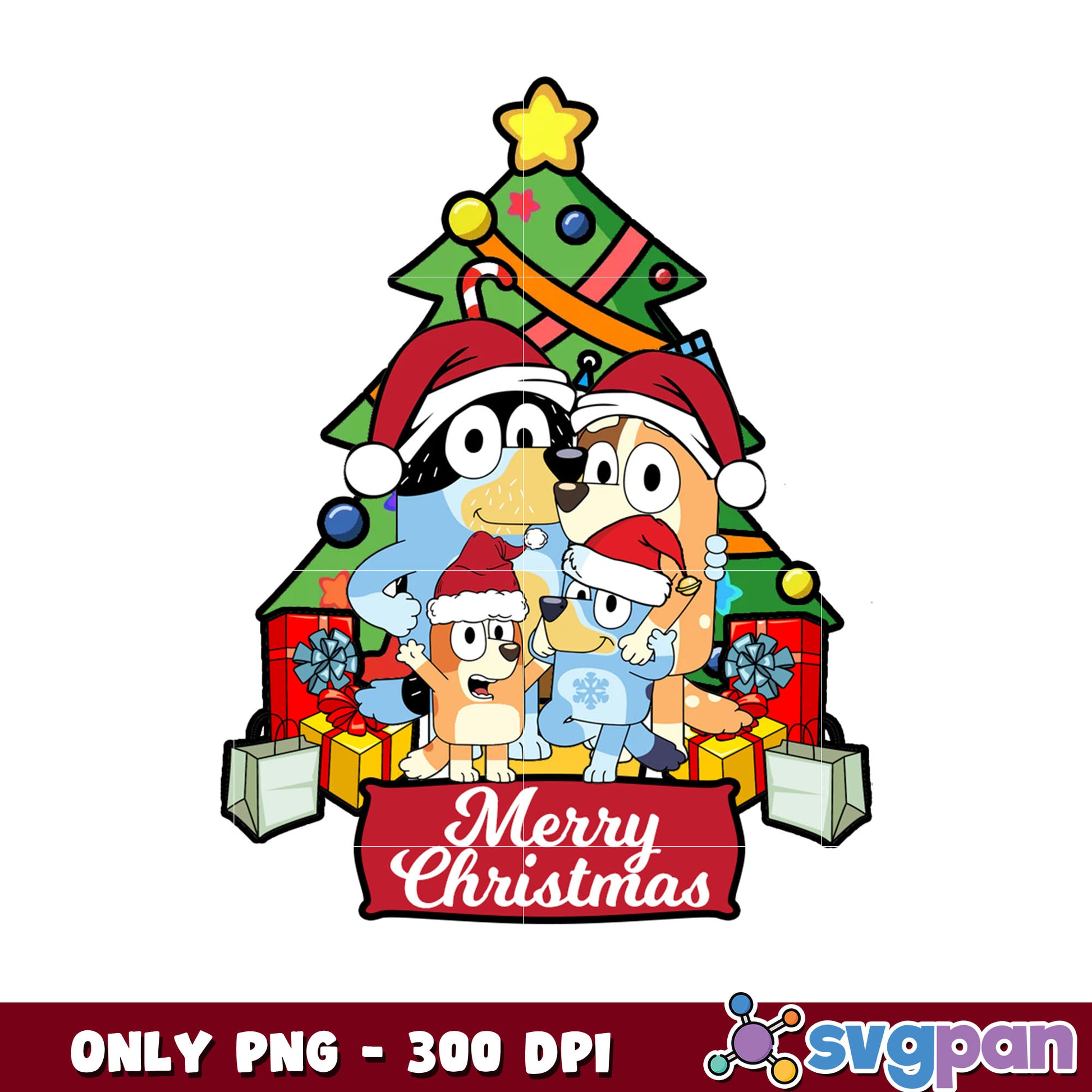 Bluey christmas family merry Christmas png, bluey christmas tree png