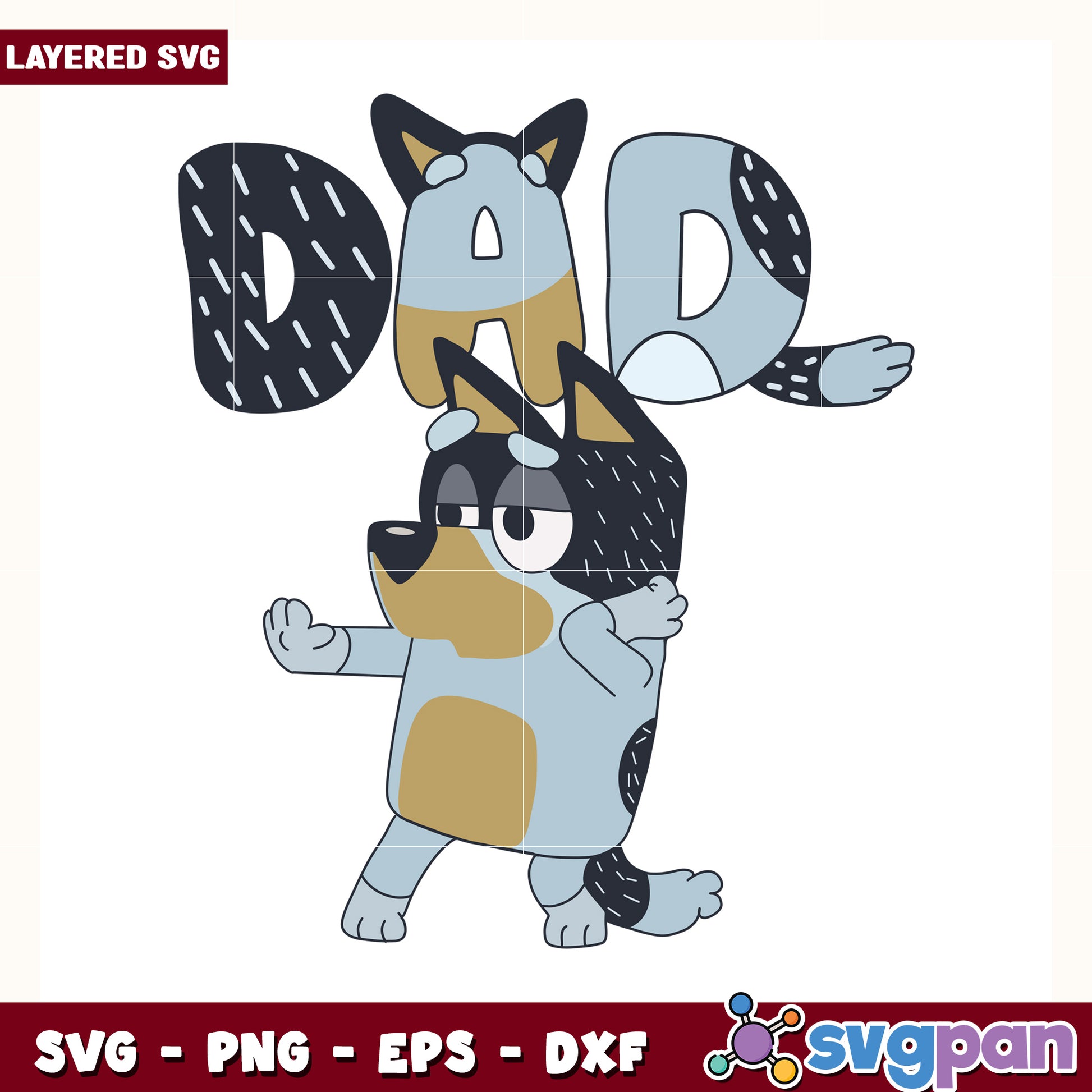 Bluey dad character design svg, cute dog cartoon svg, bluey and bingo svg
