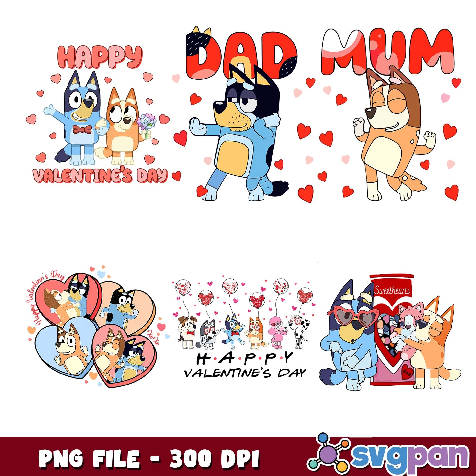 Bluey dad mum valentine png bundle