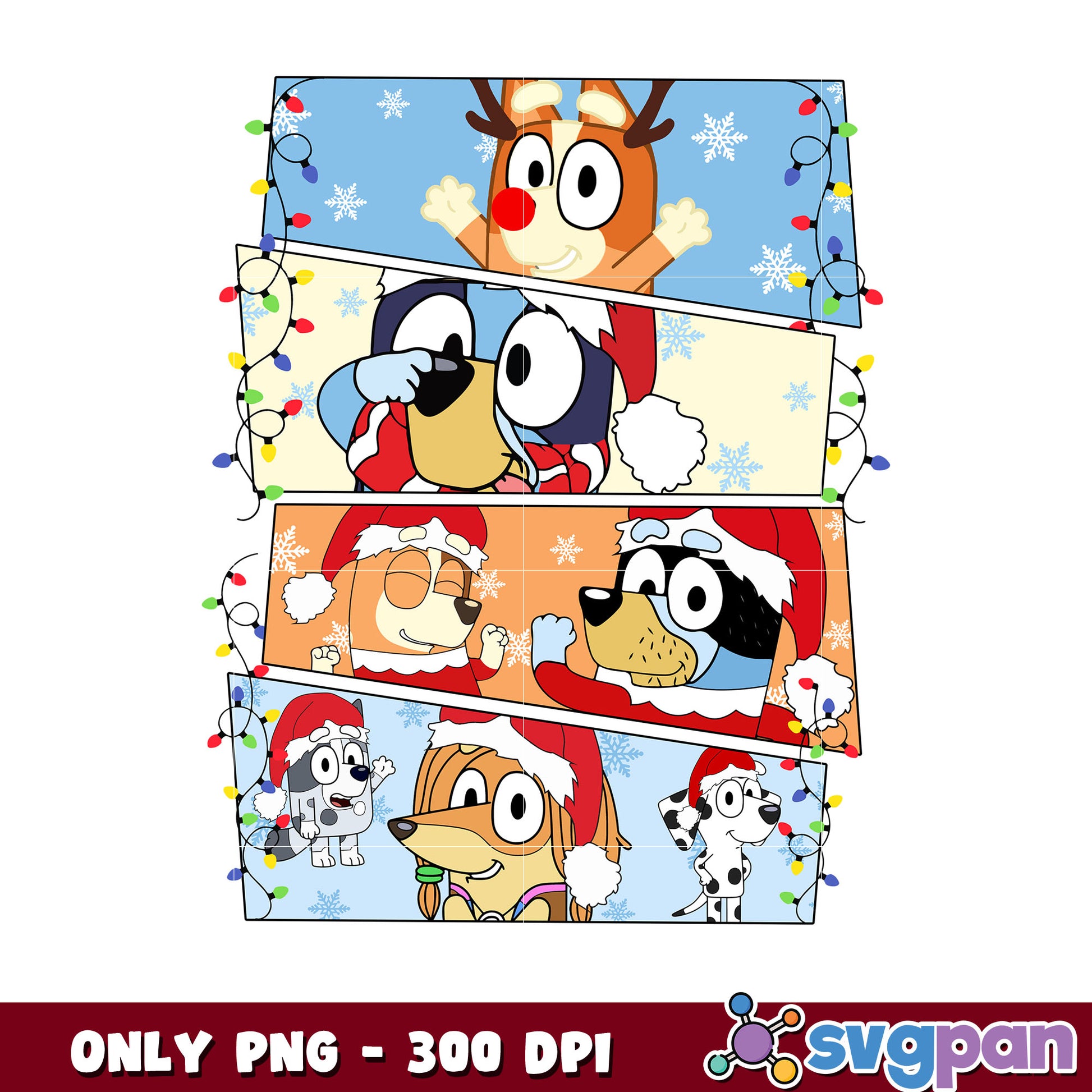 Bluey dog and friends lights christmas png, bluey christmas png