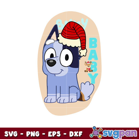 Bluey dog baby christmas hat svg, cartoon christmas svg