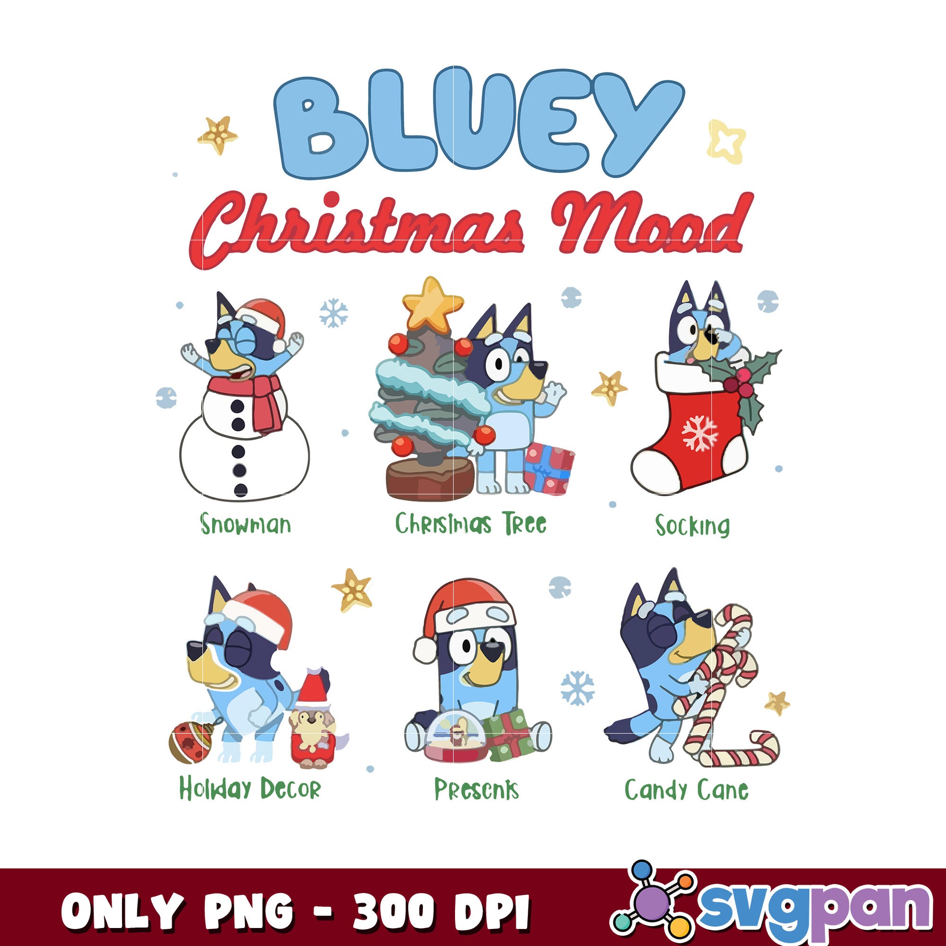 Bluey dog christmas mood design png, santa christmas png