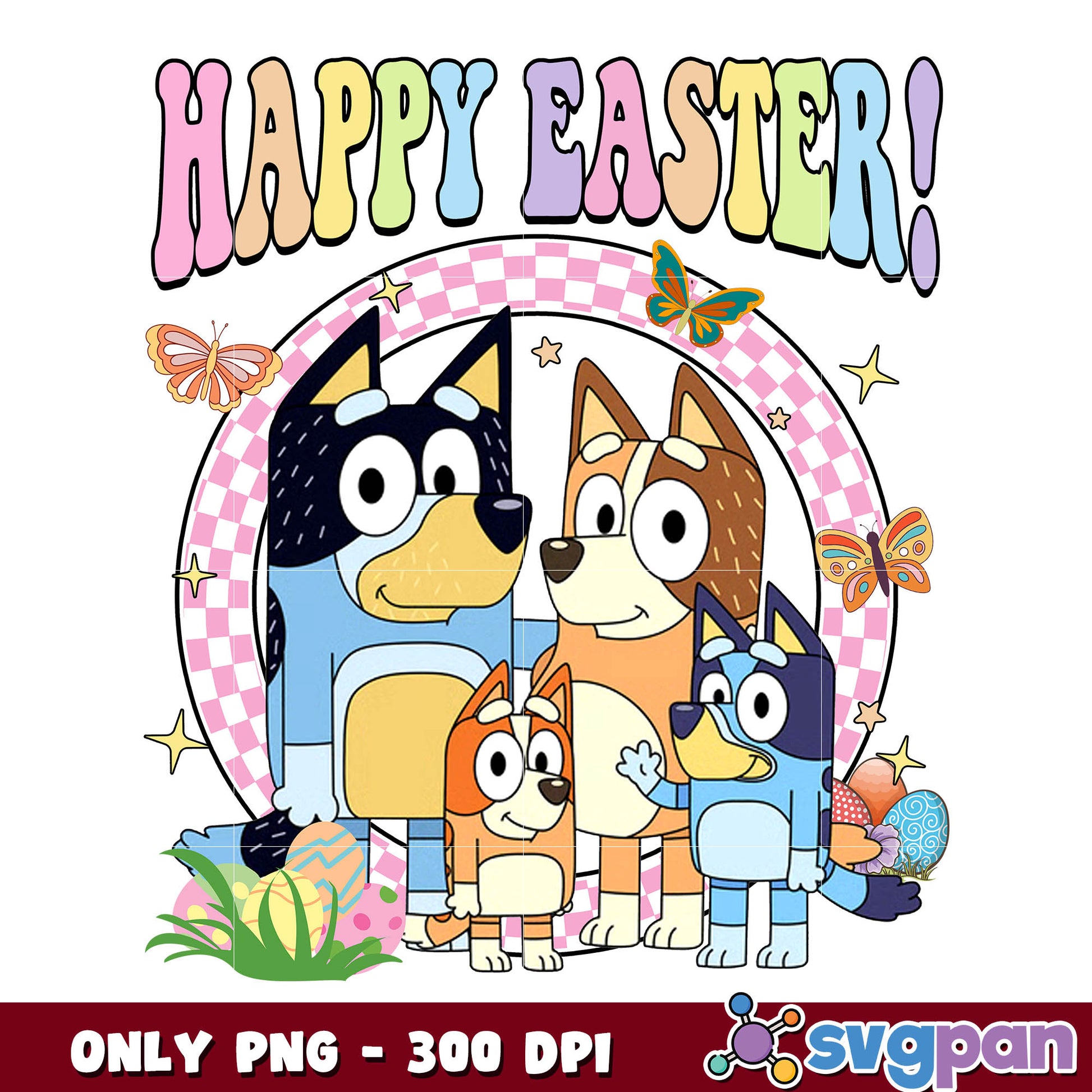 Bluey dog family happy easter png bundle