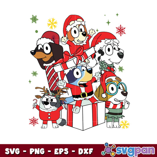 Bluey dog friends Christmas family svg, christmas hat svg