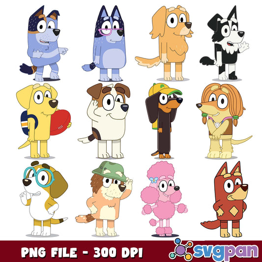 Bluey friends dog png bundle