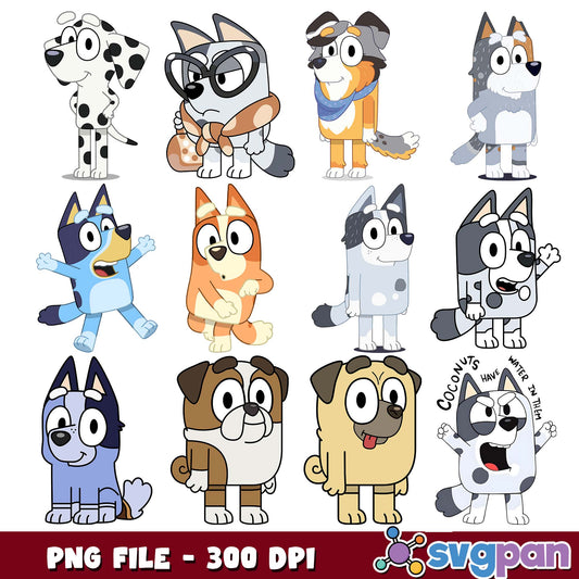 Bluey dog friends png bundle