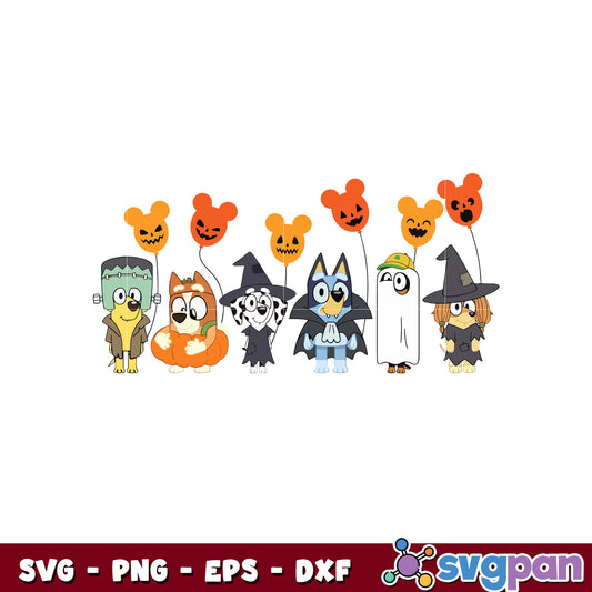 Bluey dog halloween with balloons svg, bluey friends svg, halloween svg​