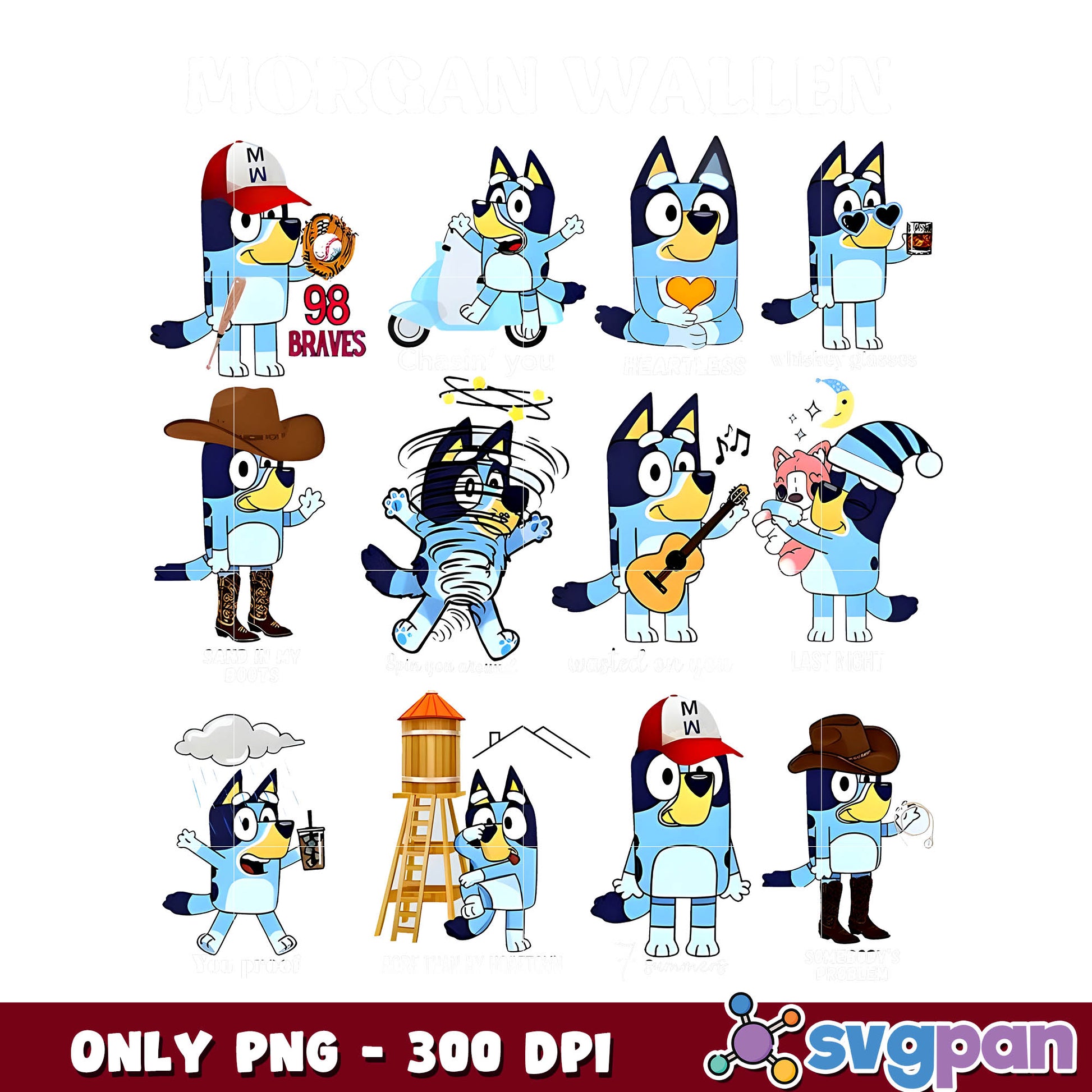 Bluey dog morgan wallen cartoon png