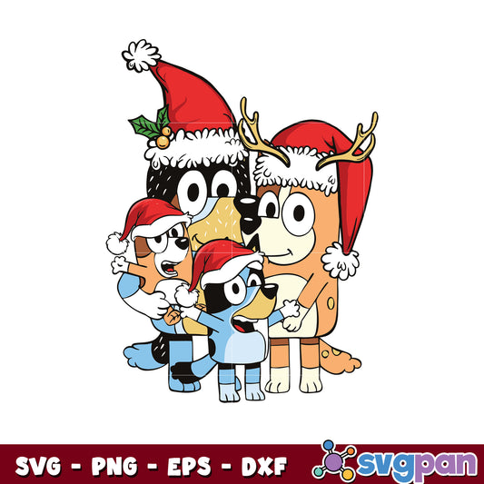 Bluey family friends merry christmas svg, christmas hat svg