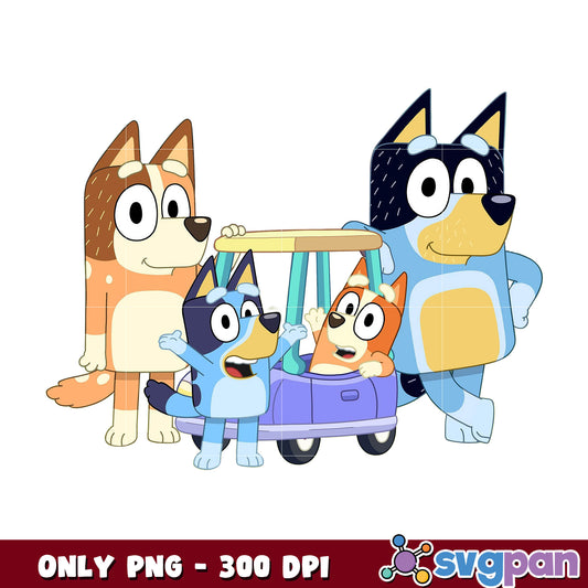 Bluey family in car cartoon png