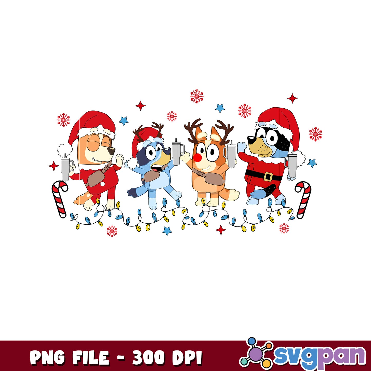 Bluey family png, christmas​ lights png, bluey christmas png